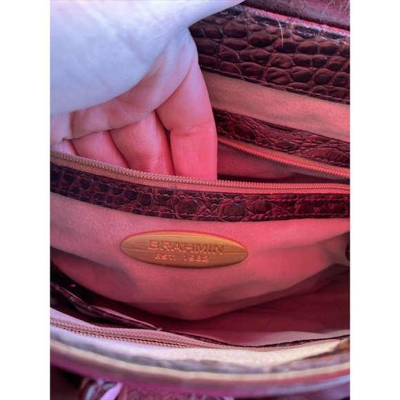 Brahmin Brown Croc Textured Leather Soulder Bag Purse - Picture 10 of 12